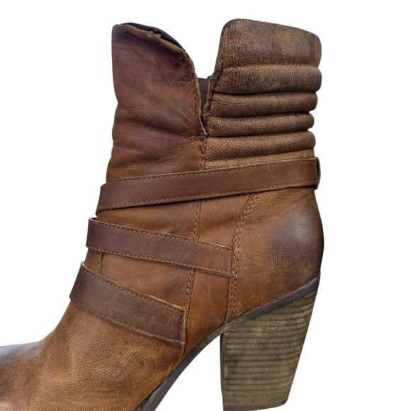 Steve Madden Raleighh Cognac Leather High Chunky Heel Boots Booties Shoes sz 8 - Picture 3 of 16